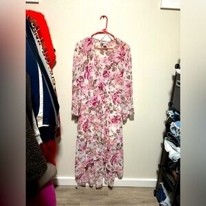 Alexa B Nites Floral & Sheer Asymmetrical Dress